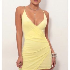 Lucy in the Sky Yellow wrap mini dress